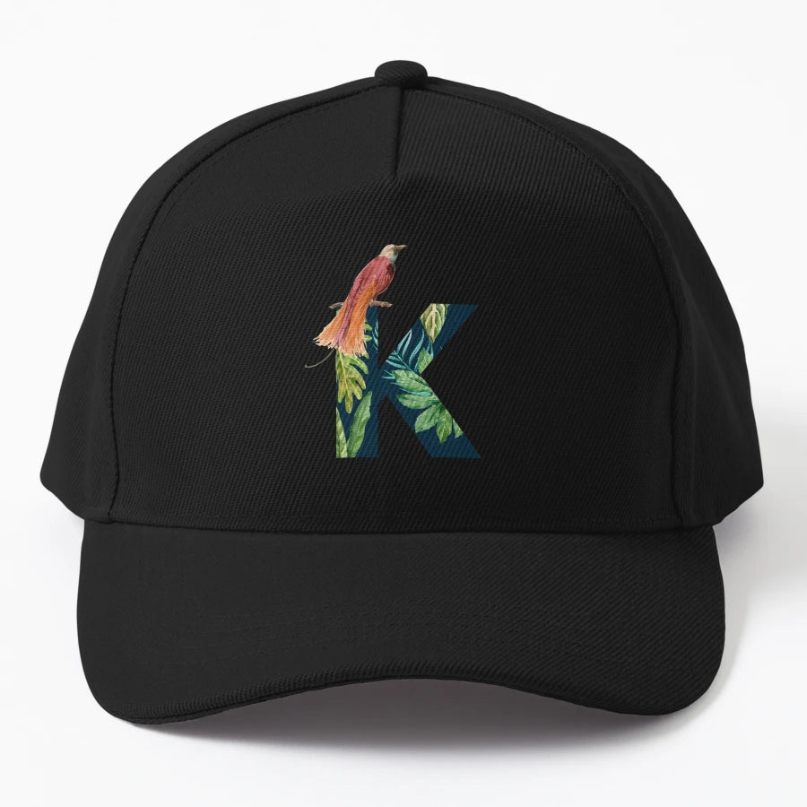 Tropical Background Floral Letter K New Era Snapback - Snapback, Trucker Hat, Dad Hat, Denim Baseball Cap