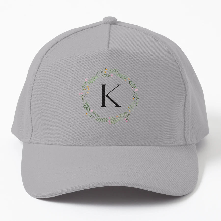 Floral Letter K Monogram Denim Baseball Cap - Structured - Snapback, Trucker Hat, Dad Hat, Denim Baseball Cap