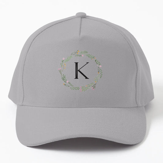 Floral Letter K Monogram Denim Baseball Cap - Structured - Snapback, Trucker Hat, Dad Hat, Denim Baseball Cap